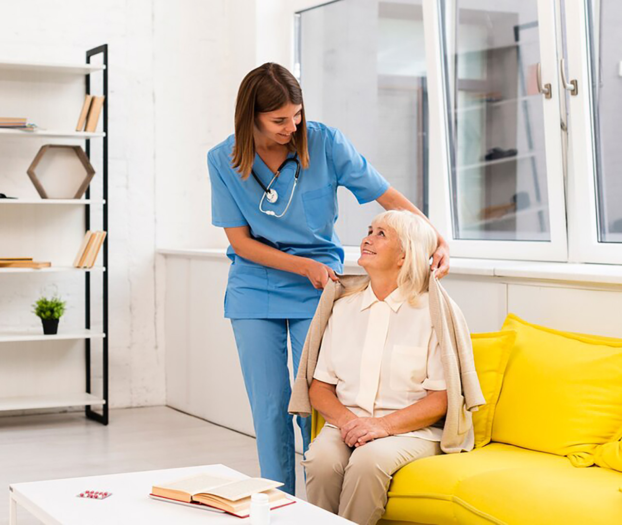 long-shot-nurse-helping-old-woman-with-her-coat_23-2148239064
